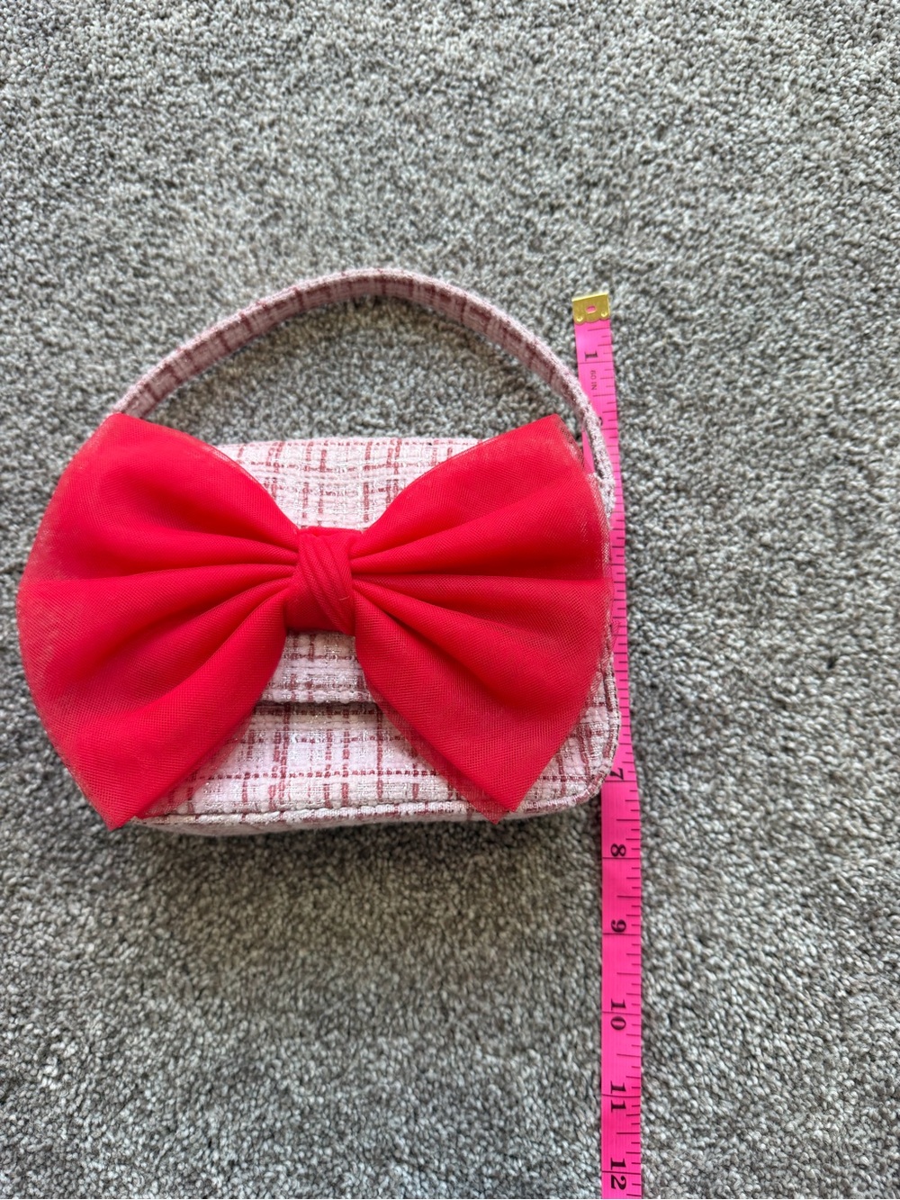 Girls Pink and Red Tweed Shoulder Bag with Large Red Bow - Picture 8 of 14